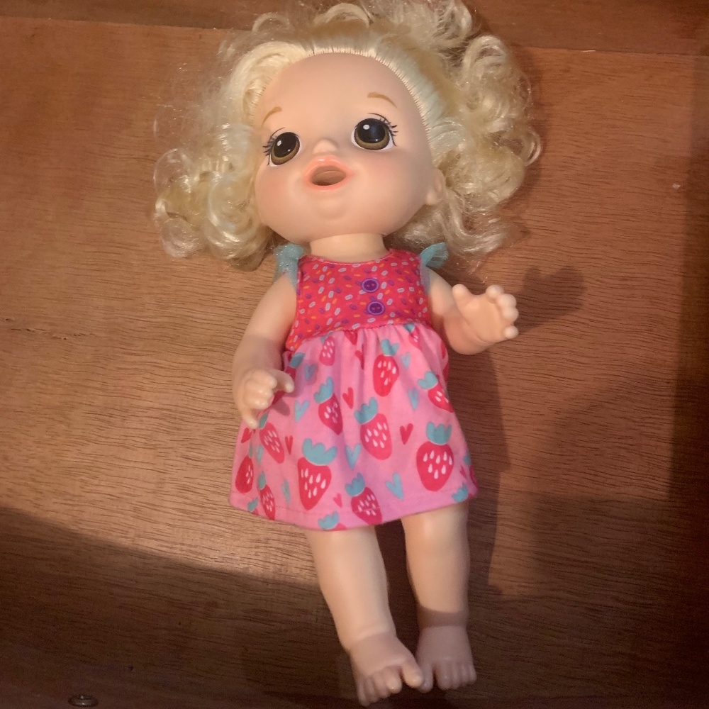 Baby Alive MAGICAL MIXER 12" Baby Doll, Strawberry Shake w/ blonde Hair